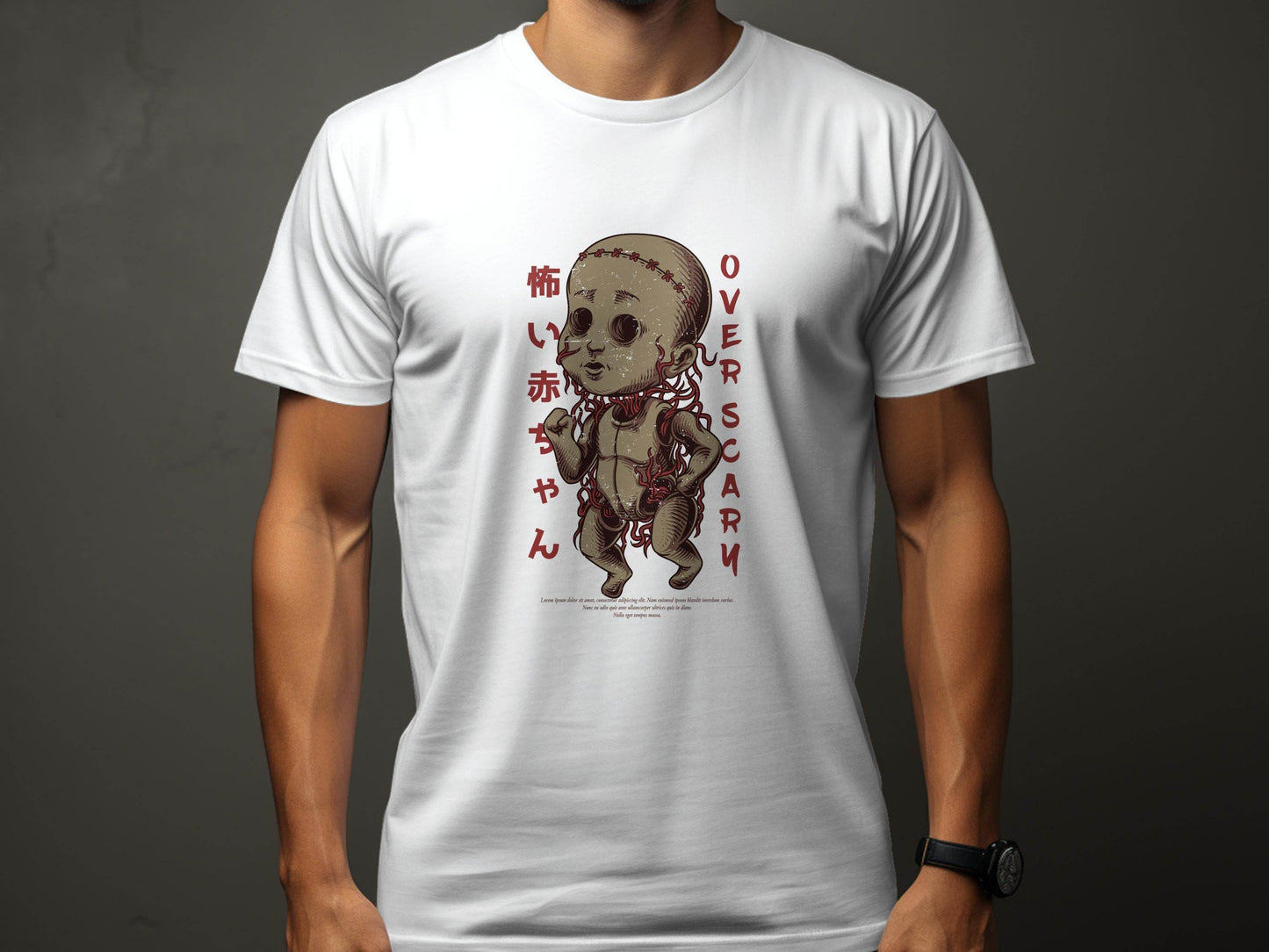 Scary Doll with Japanese Text Design Trendy Over Scary T-Shirt - Design & Vybe