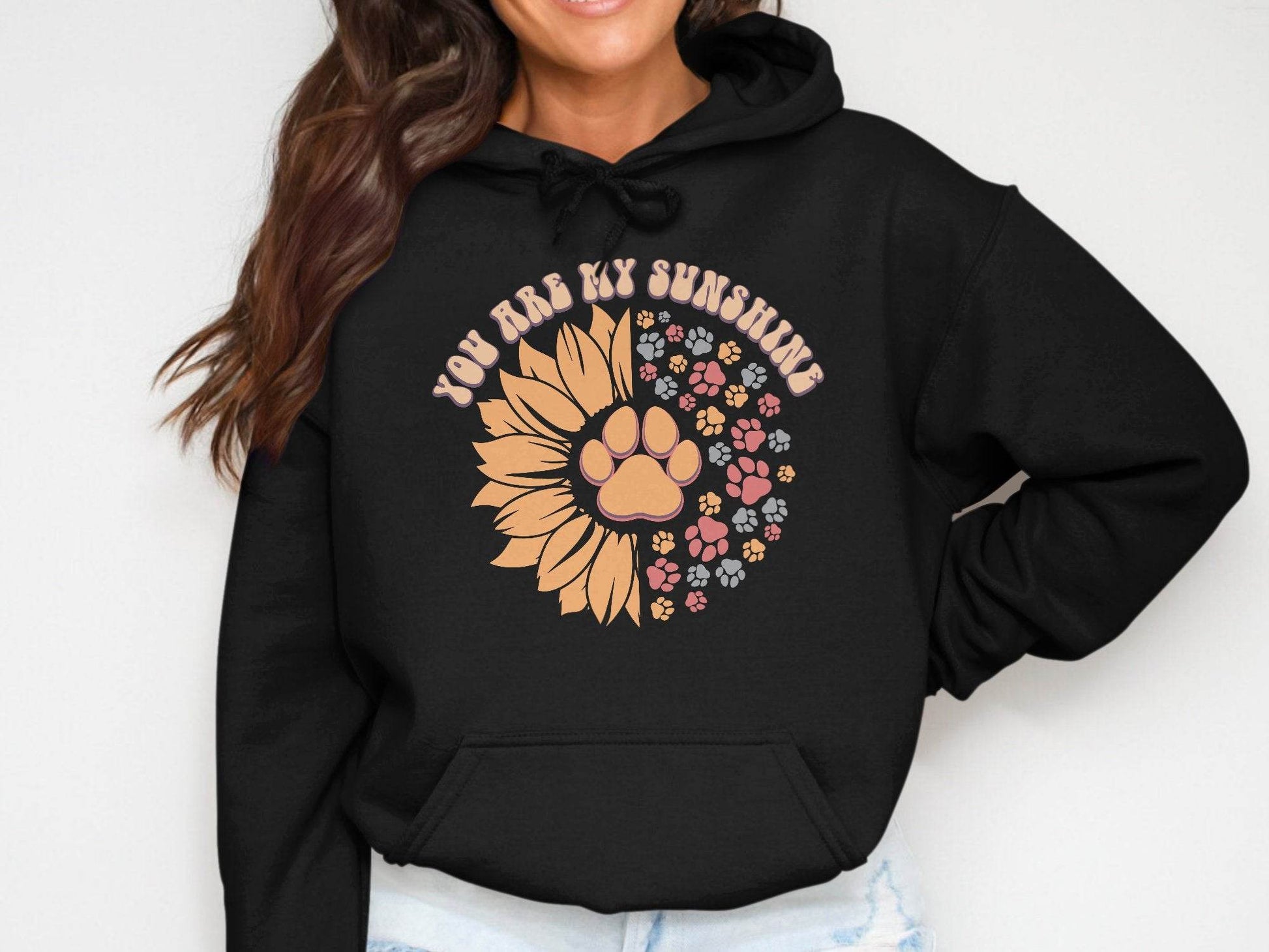 You Are My Sunshine Sunflower Paw Pattern Graphic Hoodie - Design & Vybe