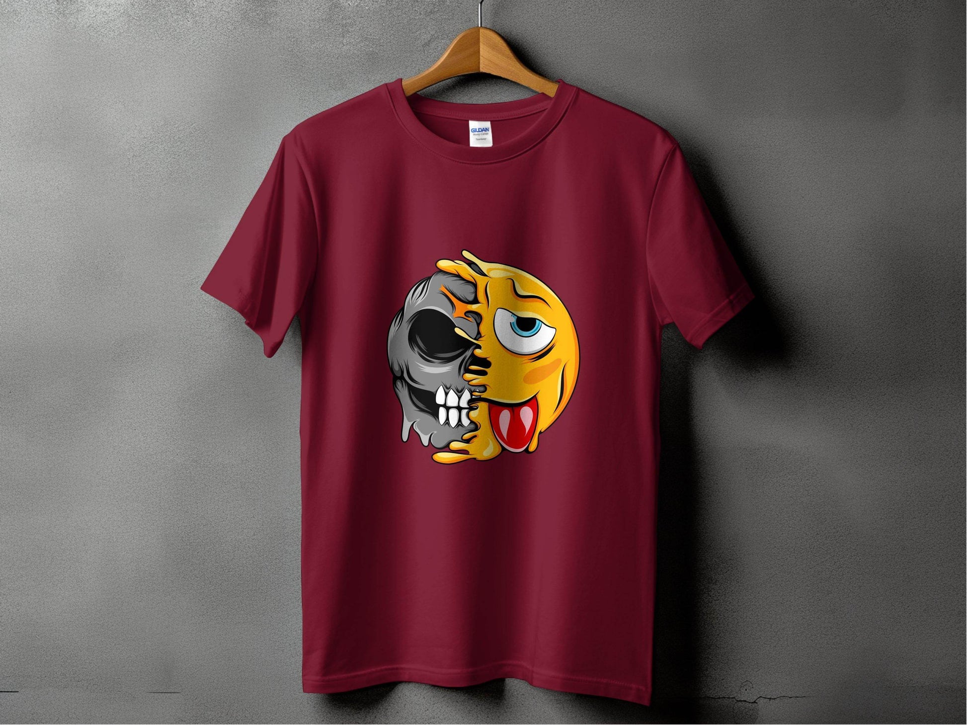 Edgy Skull and Funny Face Duality Creative Smiley T-Shirt - Design & Vybe