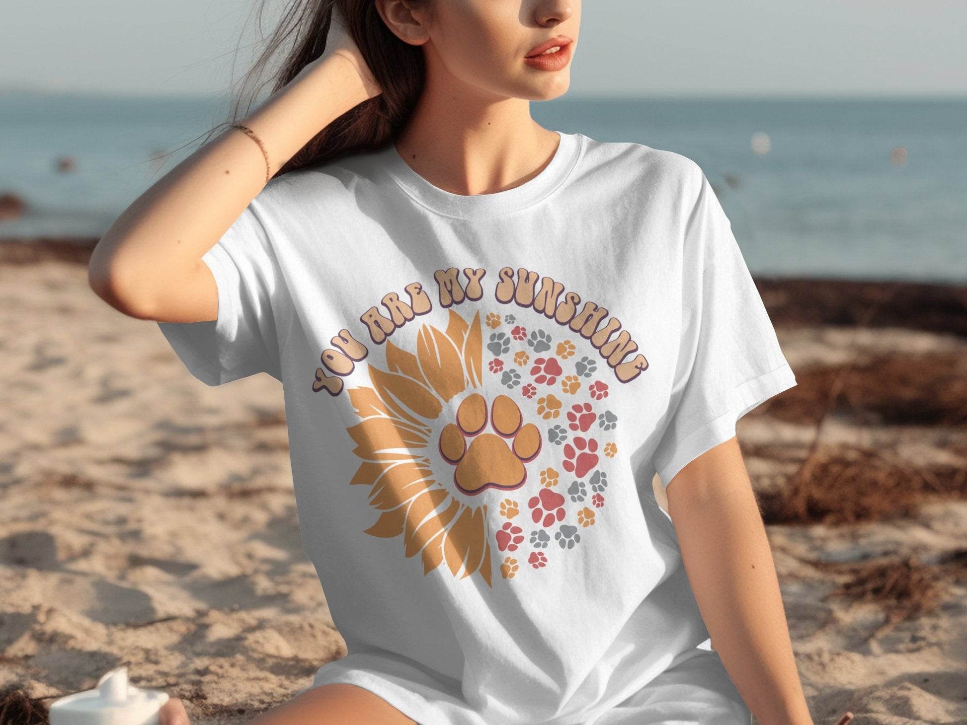 You Are My Sunshine Sunflower Paw Pattern Graphic T-Shirt - Design & Vybe