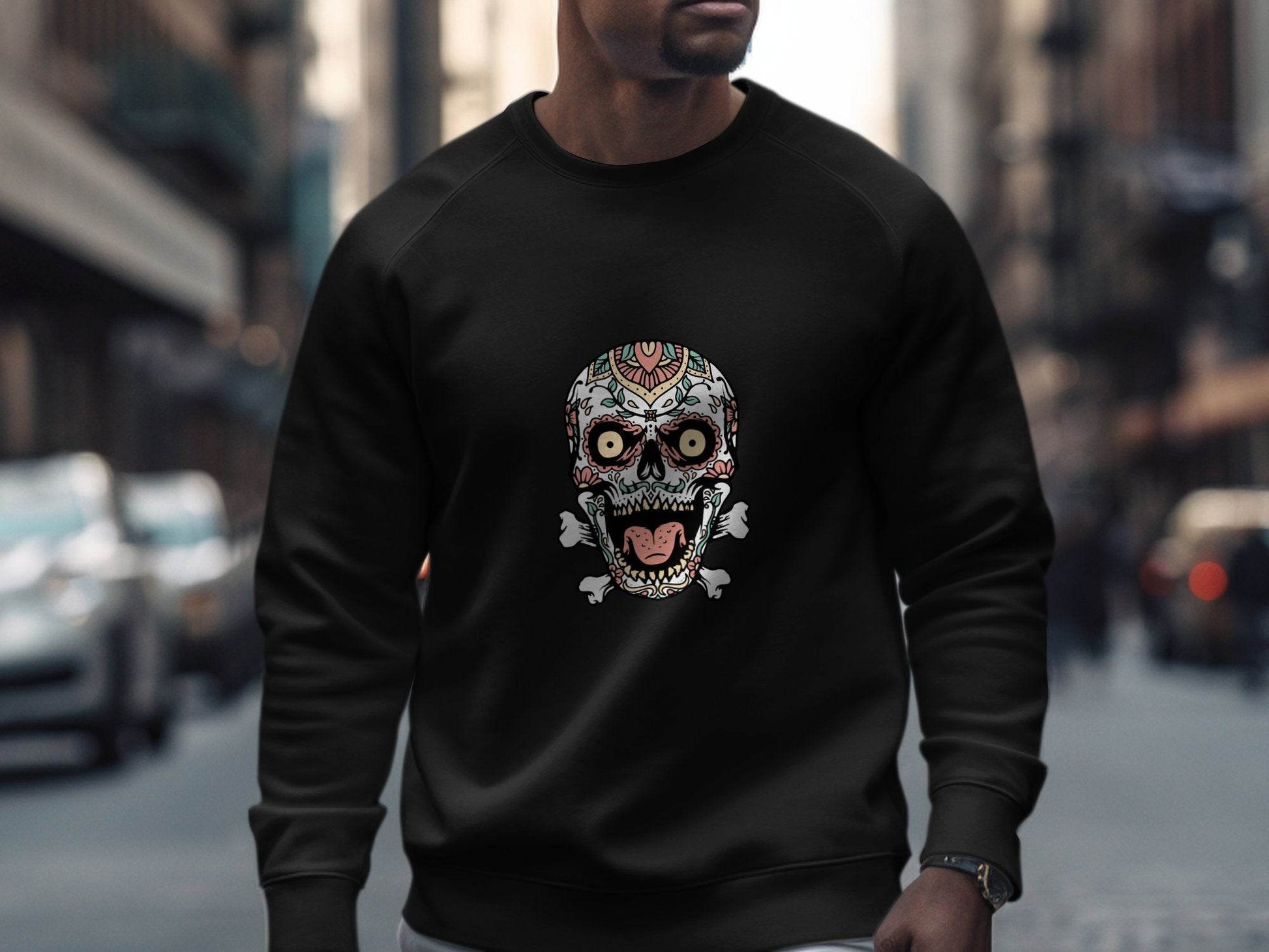 Skull with Floral Pattern on a Bone Design Graphic Sweater - Design & Vybe
