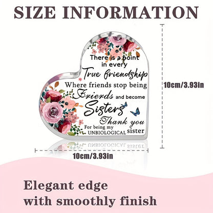 Inspirational Acrylic Heart-Shaped Plaque "True Friendship to Sisters"