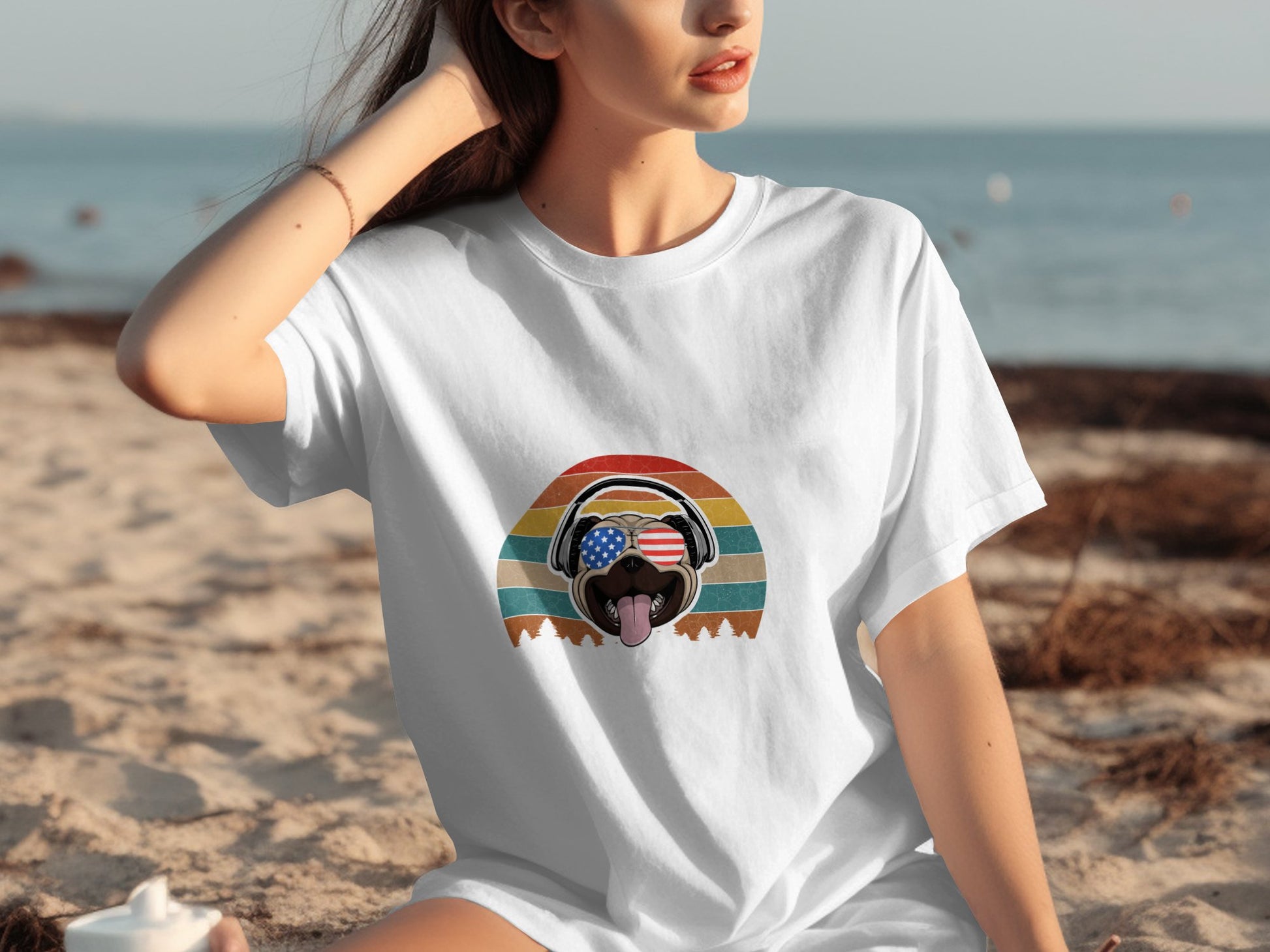 Retro Rainbow American Flag Dog T-shirt product