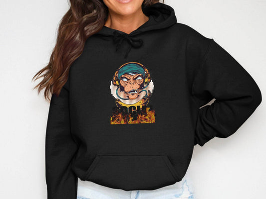 Social District Monkey with Headphones Design Hoodie - Design & Vybe