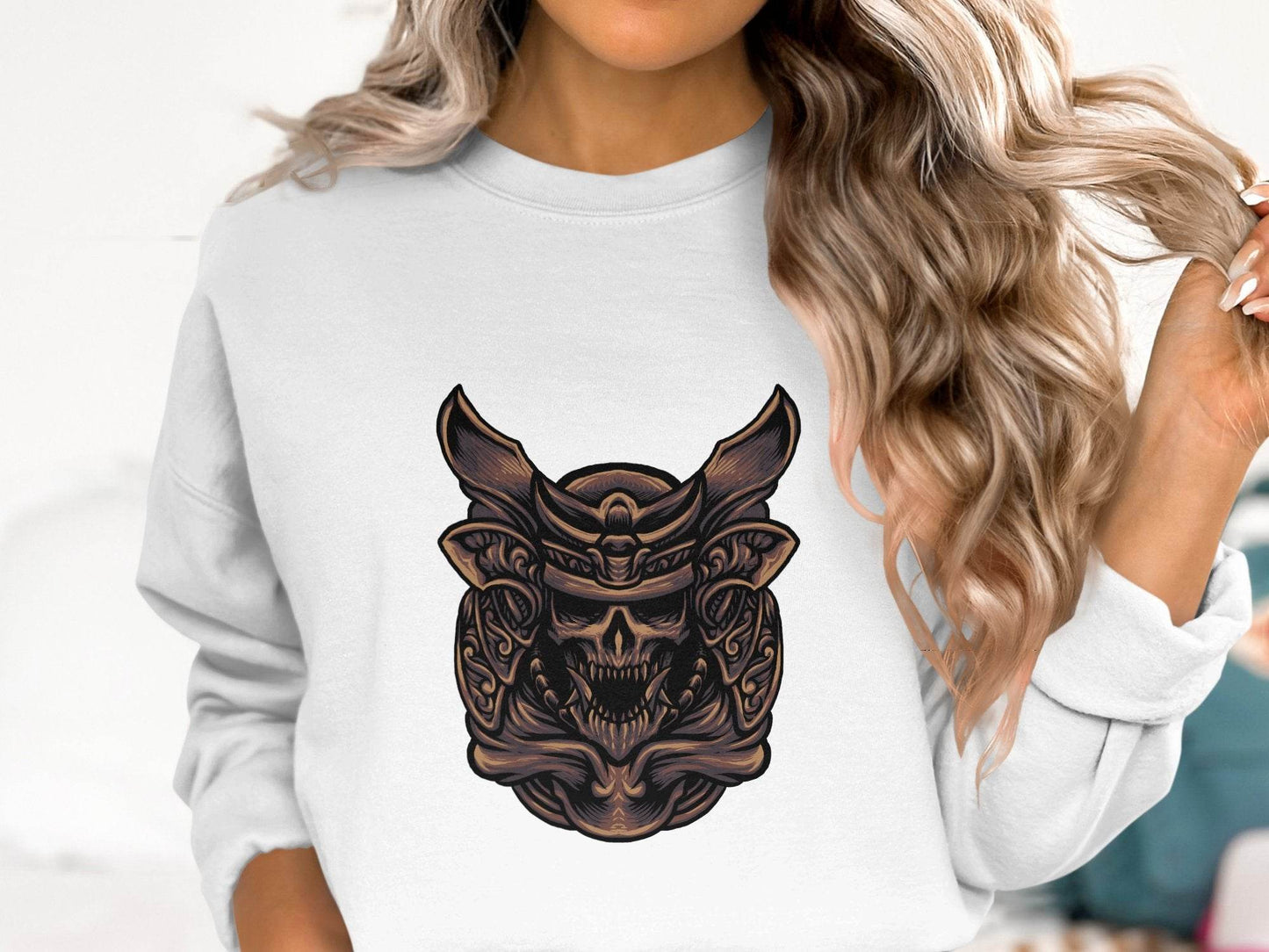 Fierce Warrior Skull Design Sweater for Bold Style - Design & Vybe