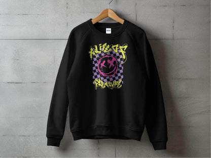 Grunge Smiley Checkered Dead Smile Graphic with Graffiti Sweater - Design & Vybe