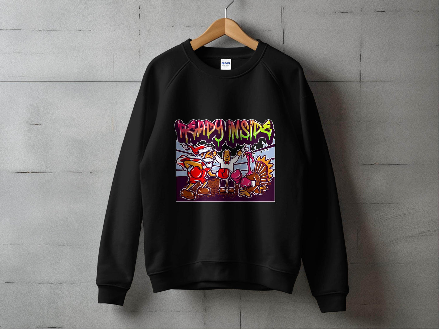 Funny Santa vs Turkey Boxing Ring Graphic Sweater - Design & Vybe