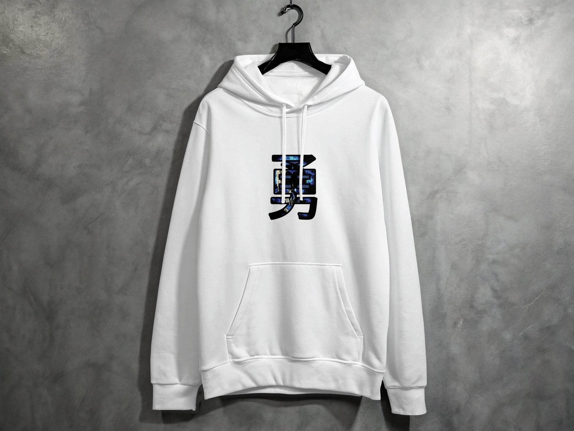 Japanese Symbol Courage Blue Flame Skull Graphic Hoodie - Design & Vybe