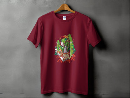 Vibrant Cartoon Style Green Lizard Maroon T-Shirt product type
