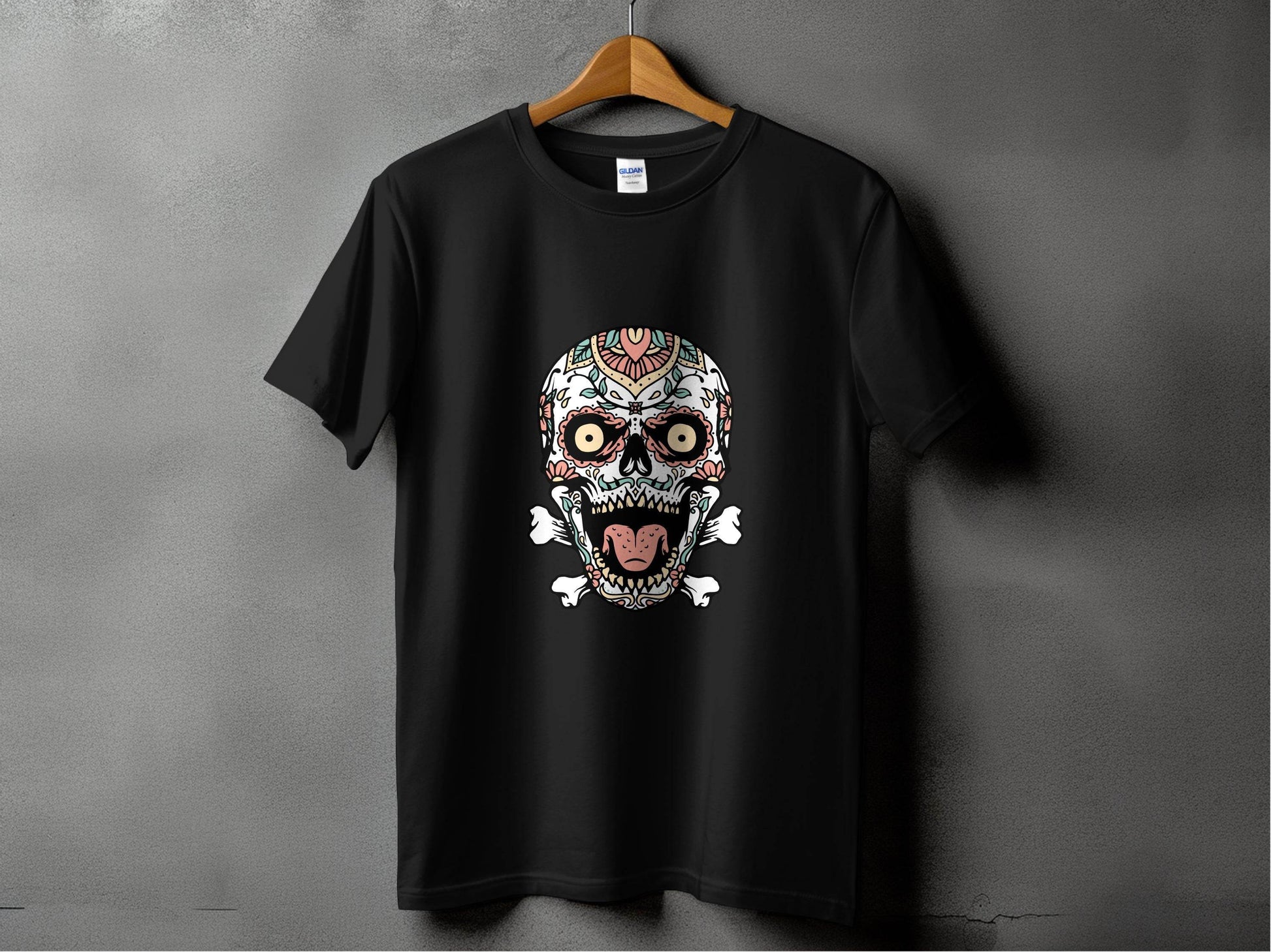Skull with Floral Pattern on a Bone Design Graphic T-Shirt - Design & Vybe