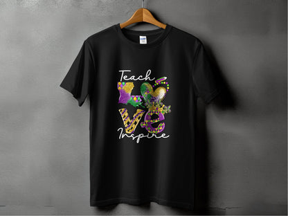 Teach Love Inspire Louisiana Heart Crown Mardi Gras T-Shirt - Design & Vybe
