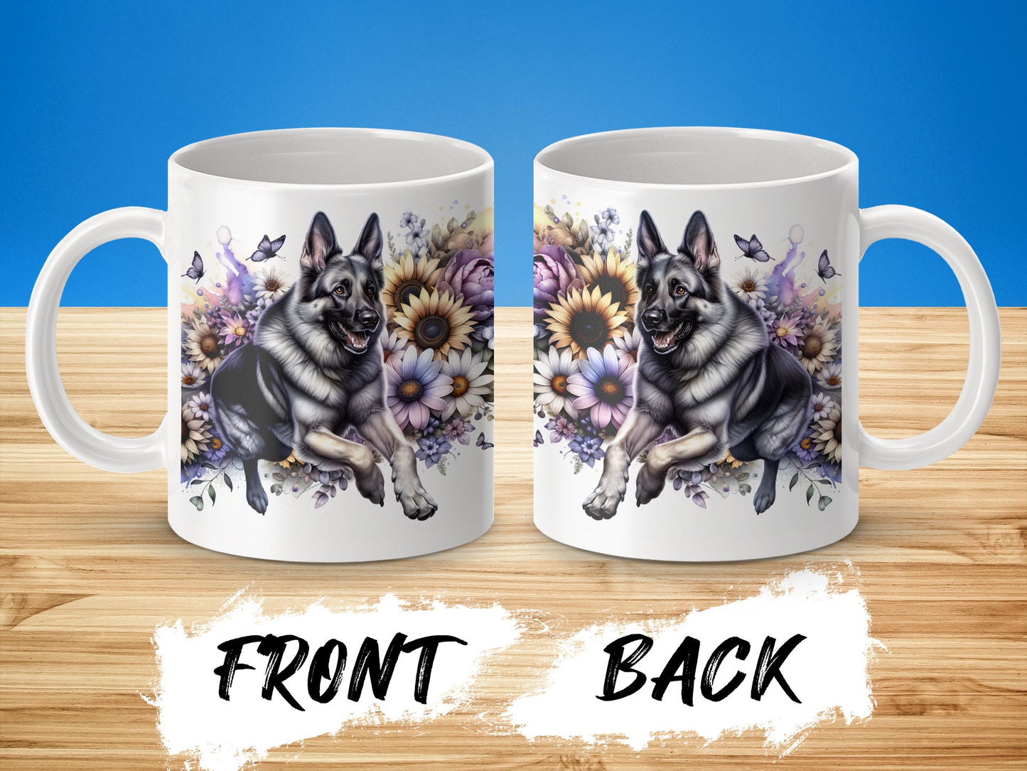 German Shepherd Floral Design Mug Front Back product type