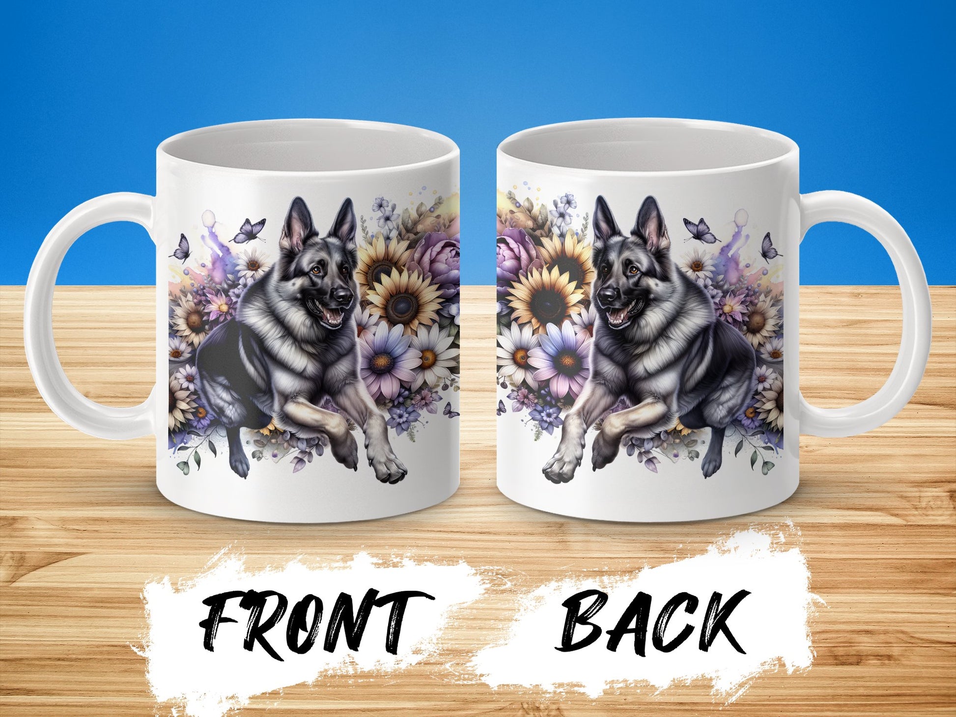 German Shepherd Floral Design Mug Front Back product type