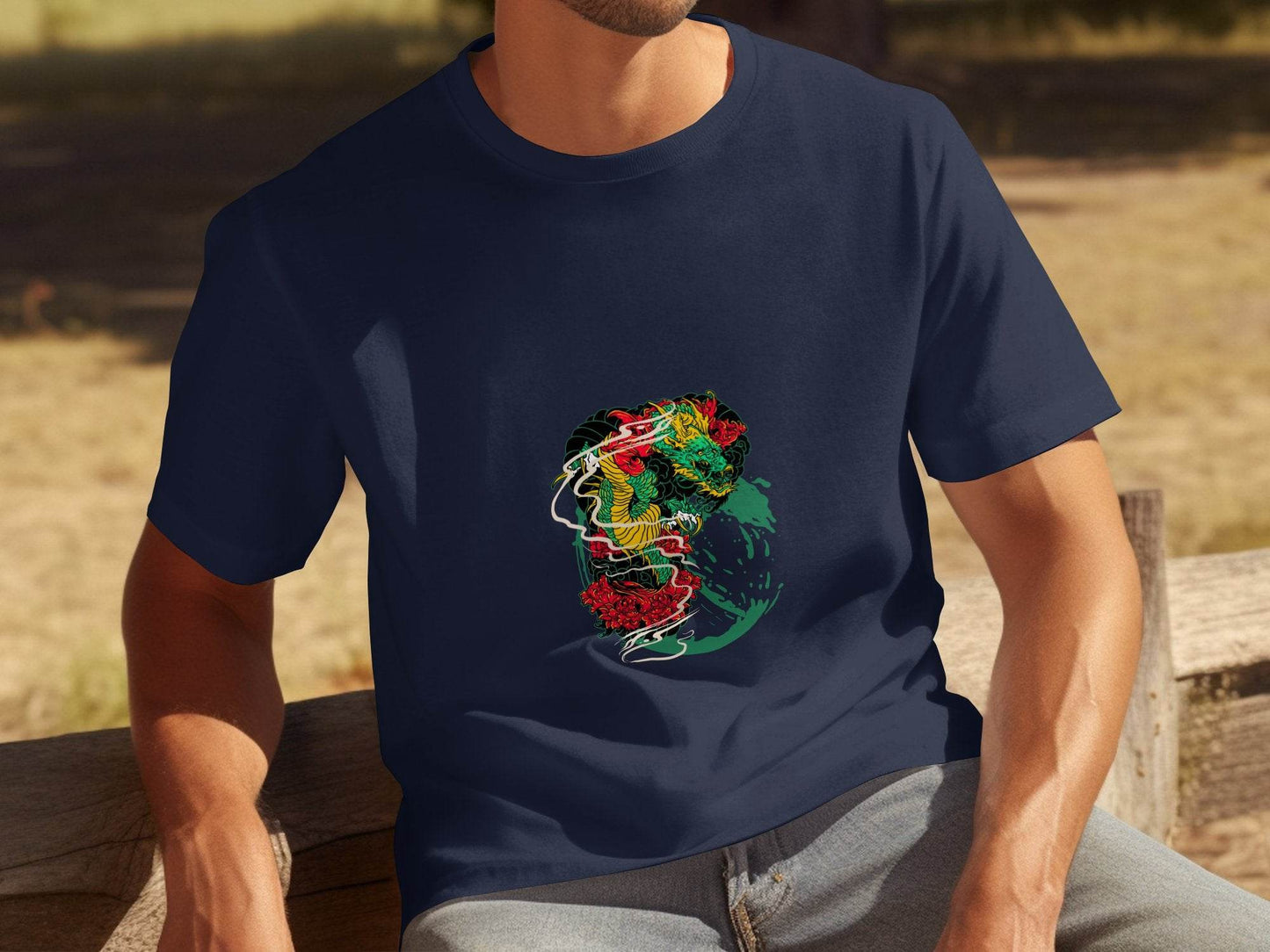 Dragon Tattoo Design with Flower Illustration Graphic T-Shirt - Design & Vybe