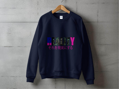 Reality Monster Japanese Phrase Graphic Design Sweater - Design & Vybe
