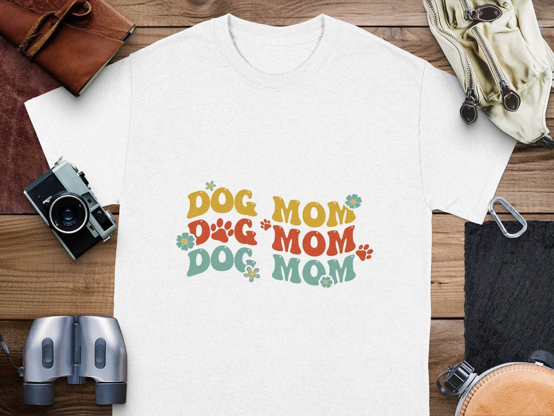 Dog Mom Retro Style with Flowers and Paw Prints T-Shirt - Design & Vybe