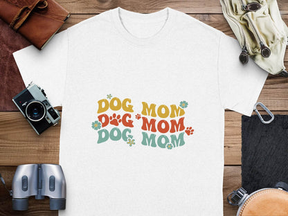 Dog Mom Retro Style with Flowers and Paw Prints T-Shirt - Design & Vybe