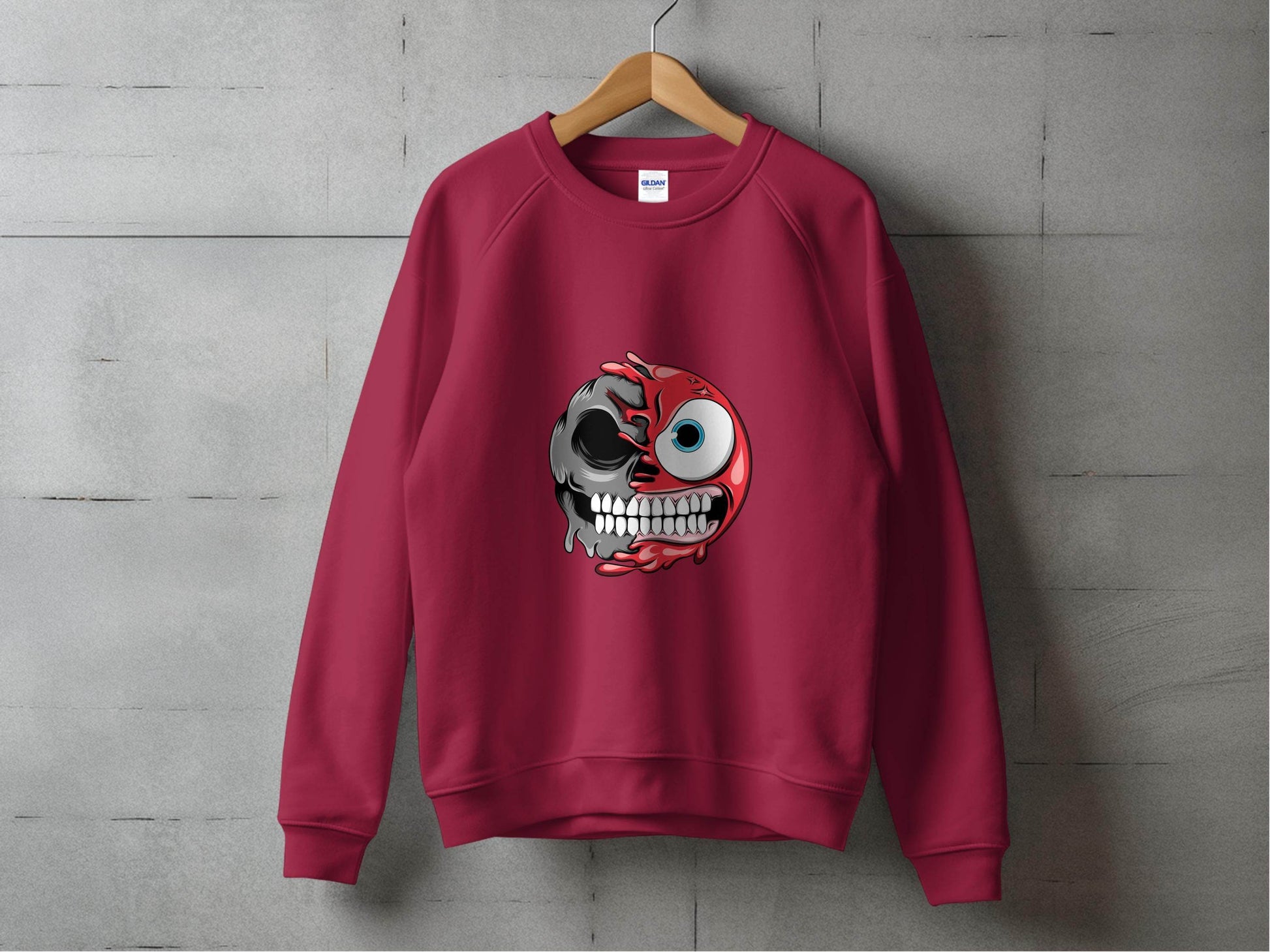Half Skull And Cartoon Face Fun Graphic Design Sweater - Design & Vybe