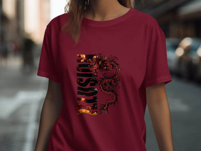 EUSTIS Dragon with Fire Text Graphic Print Design T-Shirt - Design & Vybe