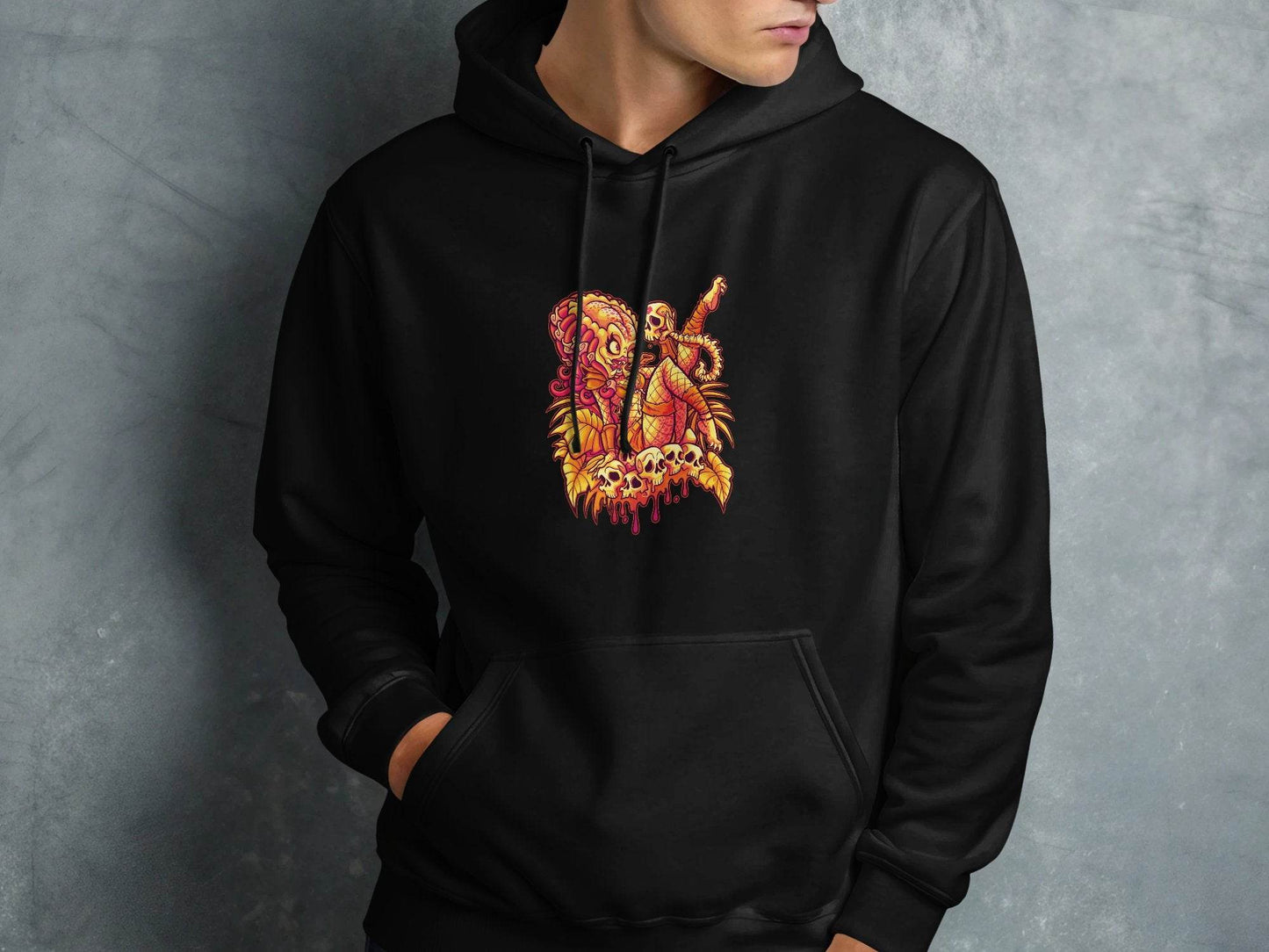 Predator Resting Atop Skulls Graphic Hoodie - Design & Vybe