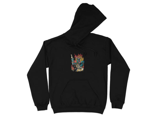 Vibrant Graphic Design on Black Hooded Sweatshirt Product