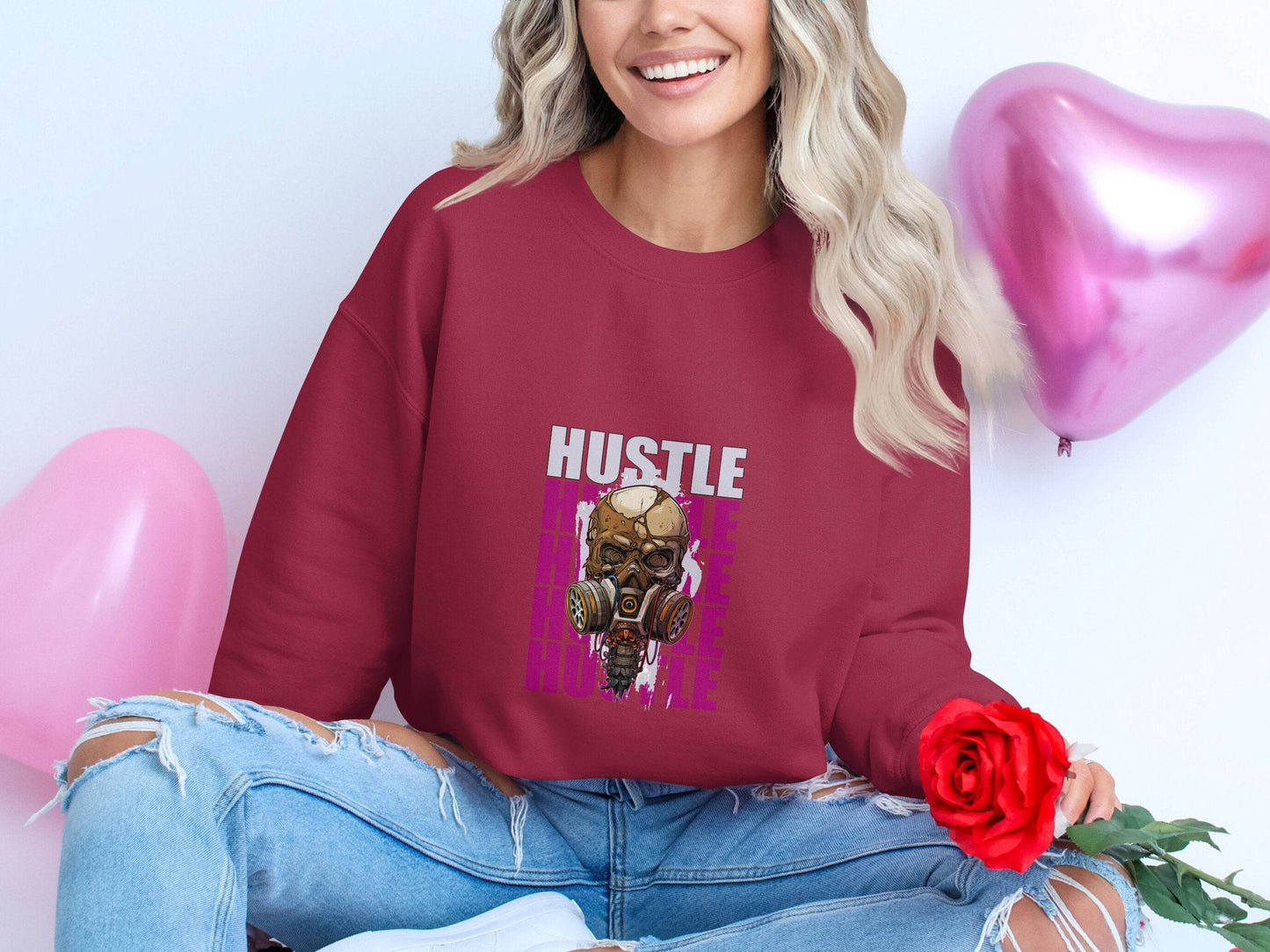 Hustle Skull With Gas Mask Graphic Design Sweater - Design & Vybe