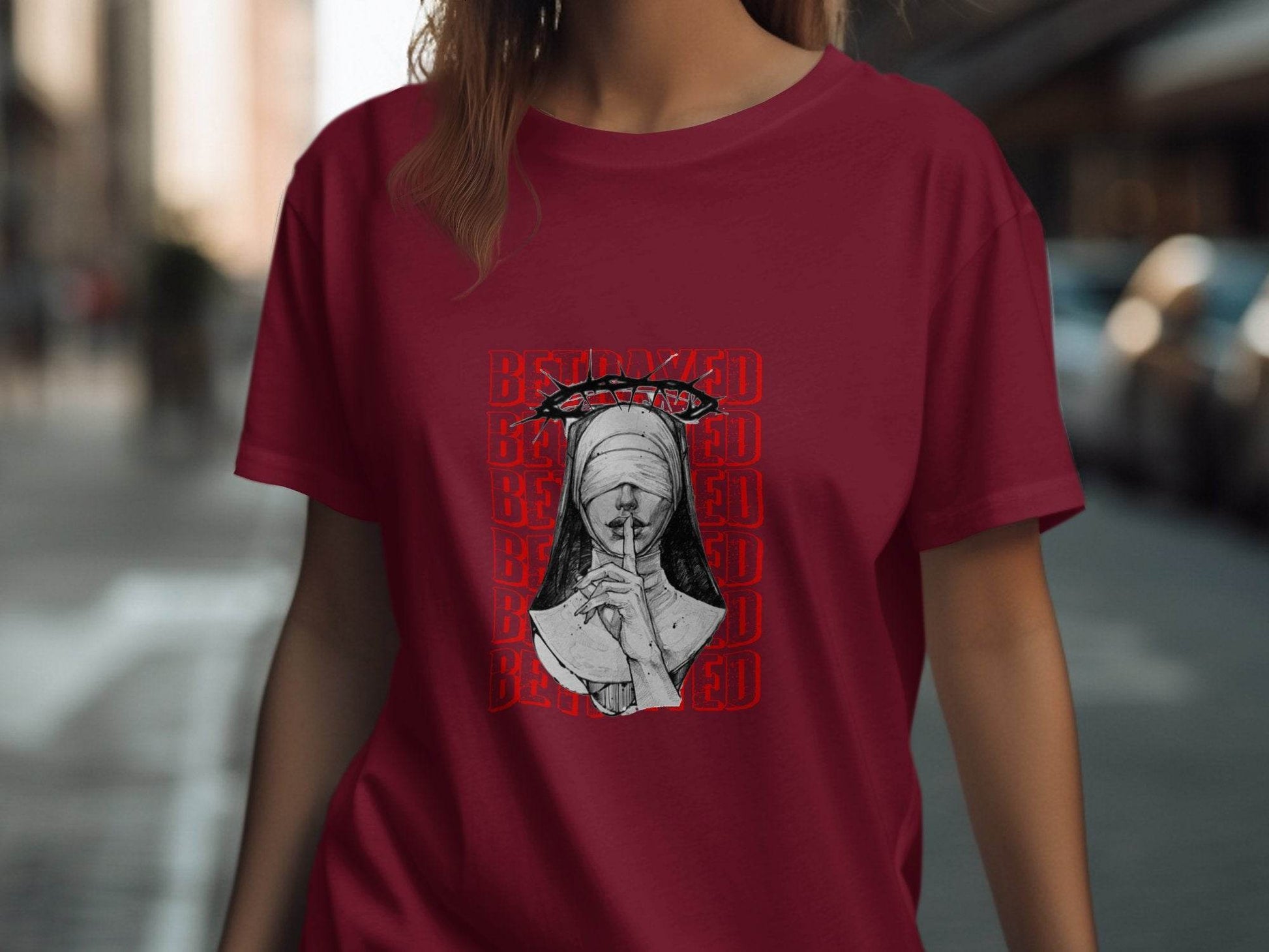 Blind Nun Betrayed Shhh Artistic Expression Design T-Shirt - Design & Vybe