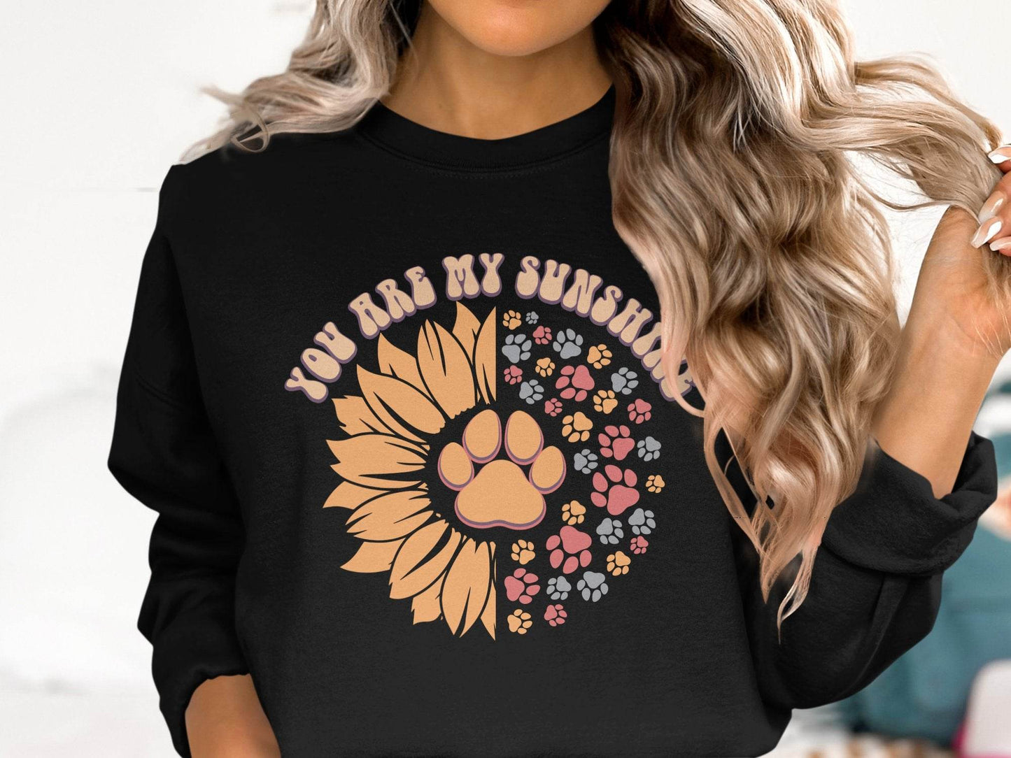 You Are My Sunshine Sunflower Paw Pattern Graphic Sweater - Design & Vybe
