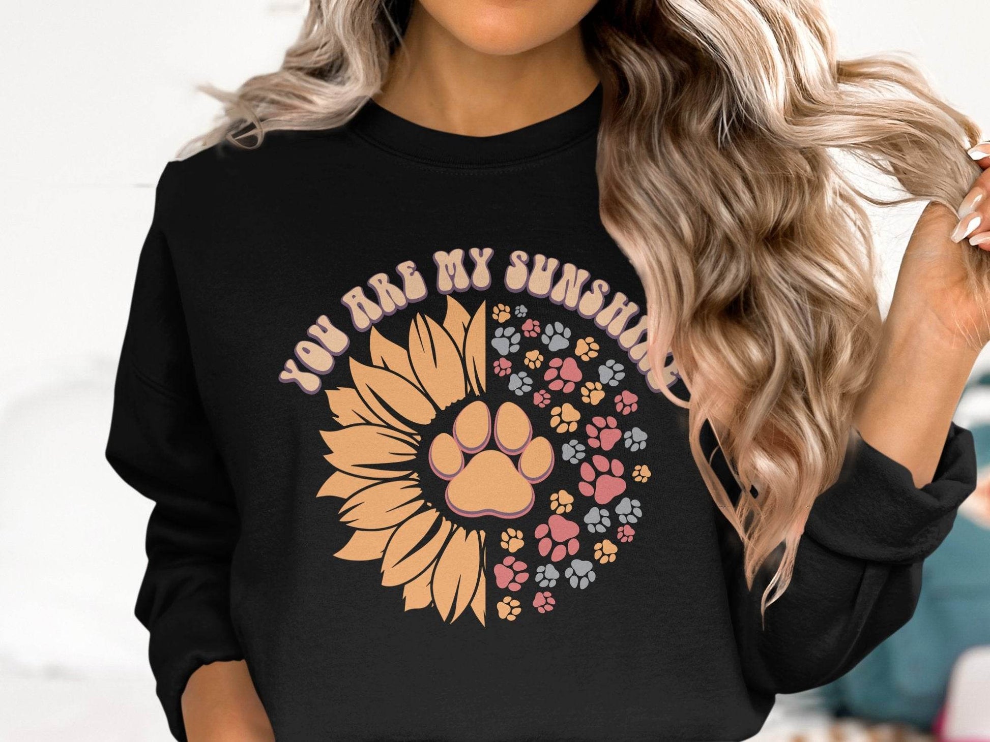 You Are My Sunshine Sunflower Paw Pattern Graphic Sweater - Design & Vybe