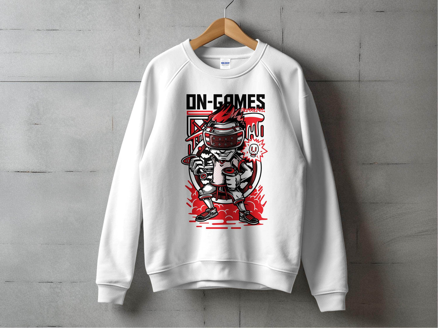 On Games Vr Gaming Schoolart Skull Graphic Design Sweater - Design & Vybe
