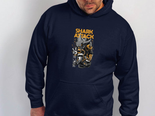 Shark Attack Graphic Illustration Inspired Design Hoodie - Design & Vybe