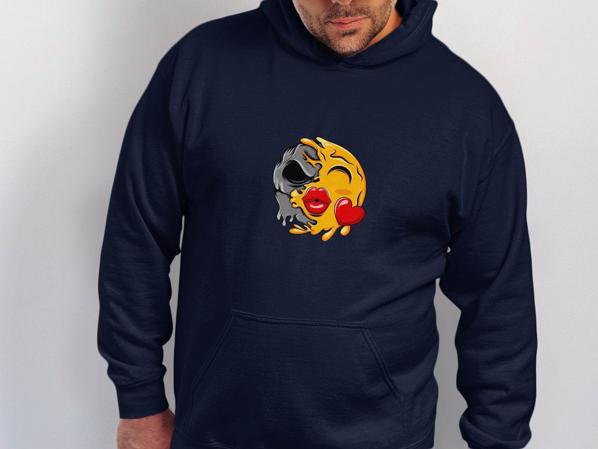 Melting Emoji Kiss with Skull Graphic Design Hoodie - Design & Vybe