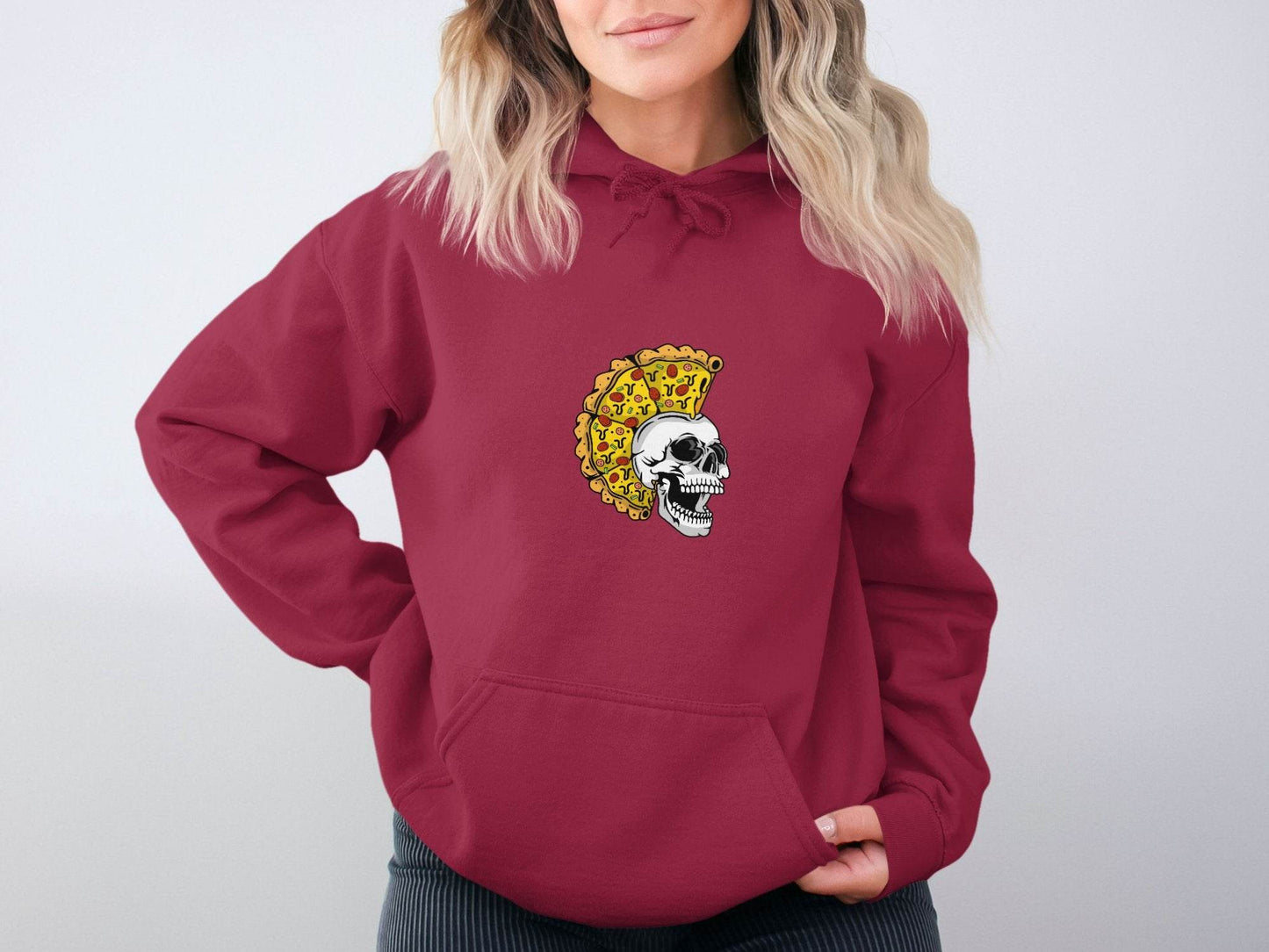 Skull with Pizza Hairstyle Graphic Novelty Design Hoodie - Design & Vybe