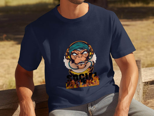 Social District Monkey with Headphones Design T-Shirt - Design & Vybe