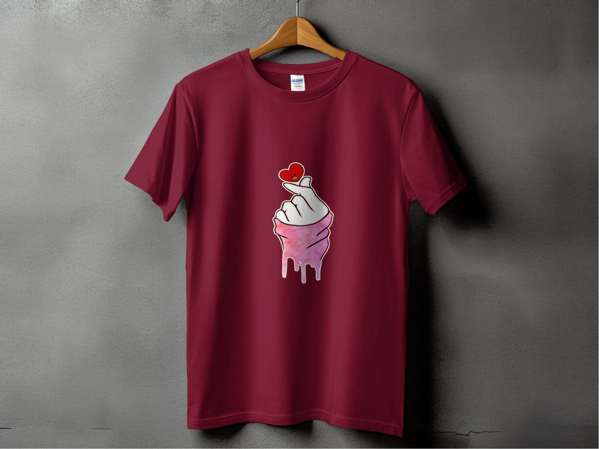 Finger Heart with a Red Heart Cartoon Drawing T-Shirt - Design & Vybe