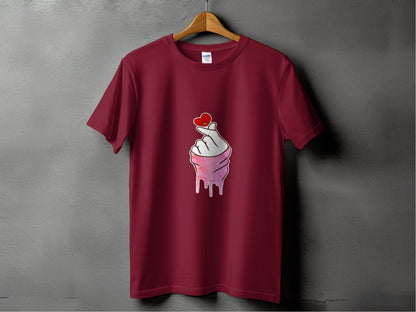 Finger Heart with a Red Heart Cartoon Drawing T-Shirt - Design & Vybe
