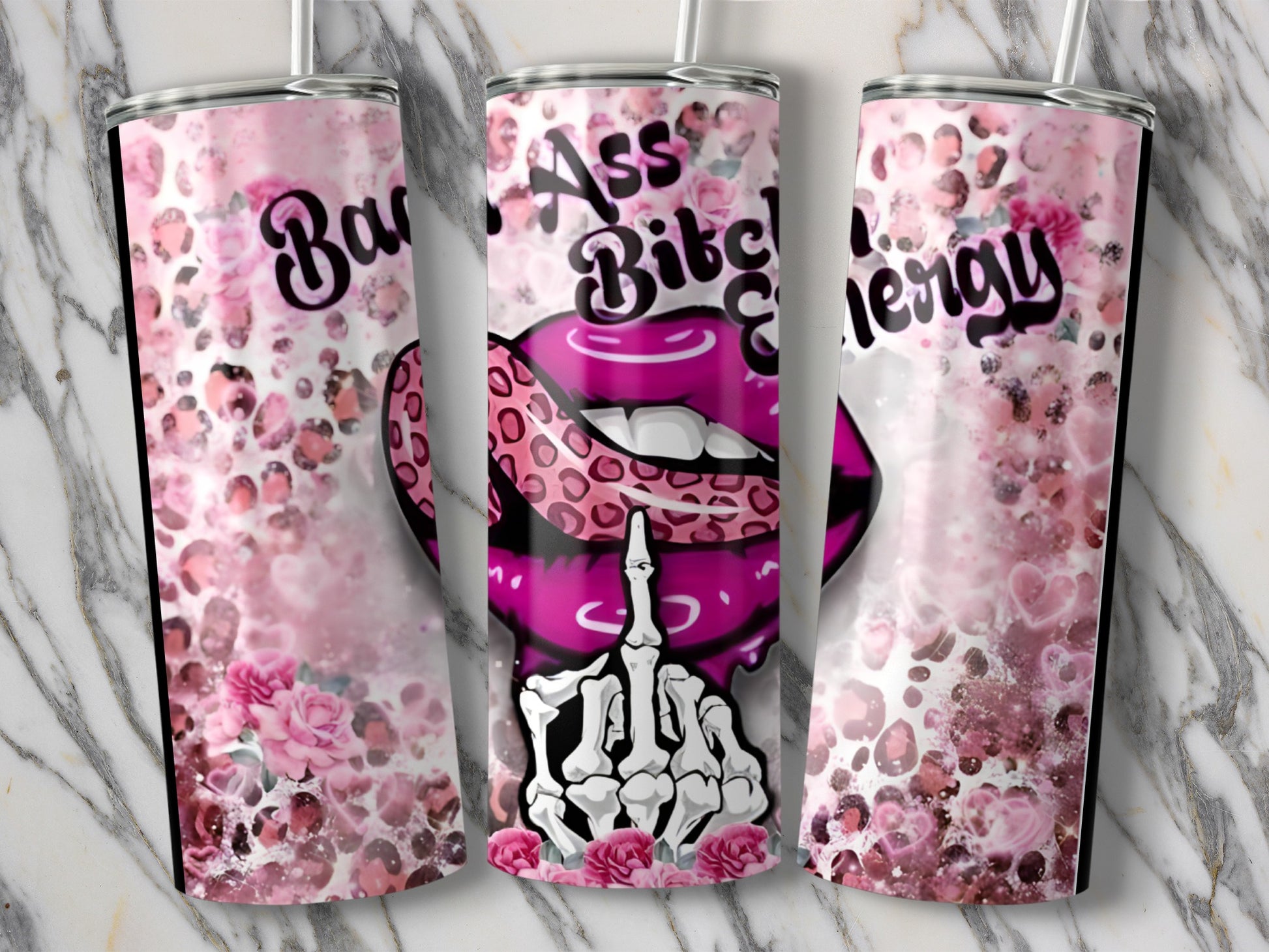 Badass Bitch Energy Pink Leopard Print Tumbler product