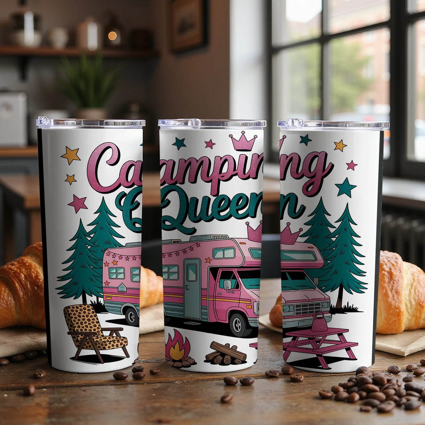 Camping Queen with RV Pink Camper Fun Outdoors Tumbler - Design & Vybe