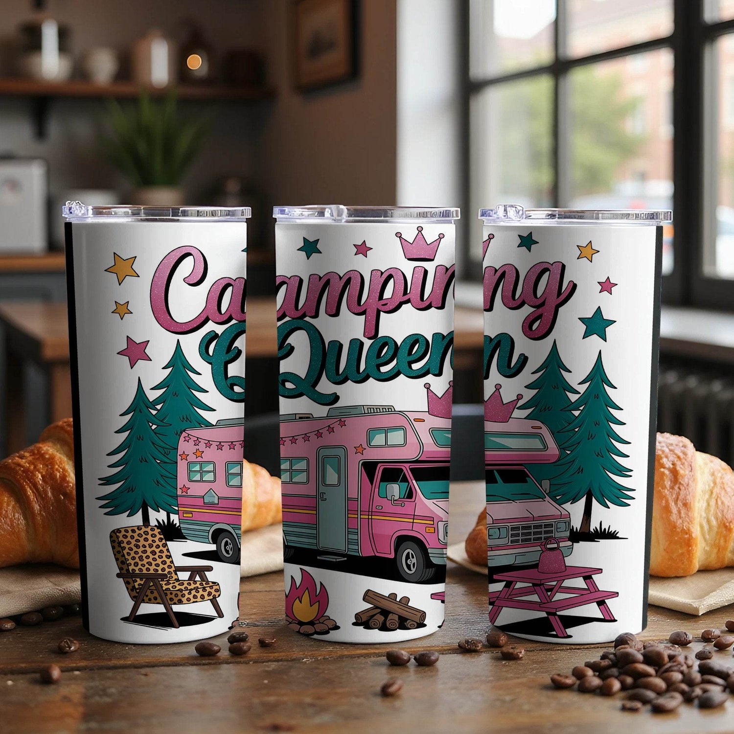 Camping Queen with RV Pink Camper Fun Outdoors Tumbler - Design & Vybe
