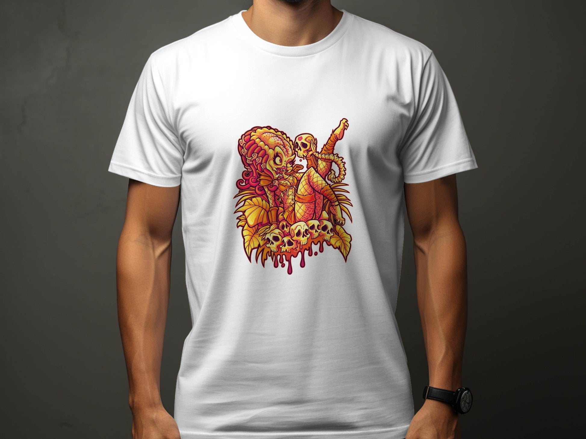 Predator Resting Atop Skulls Graphic T-Shirt - Design & Vybe