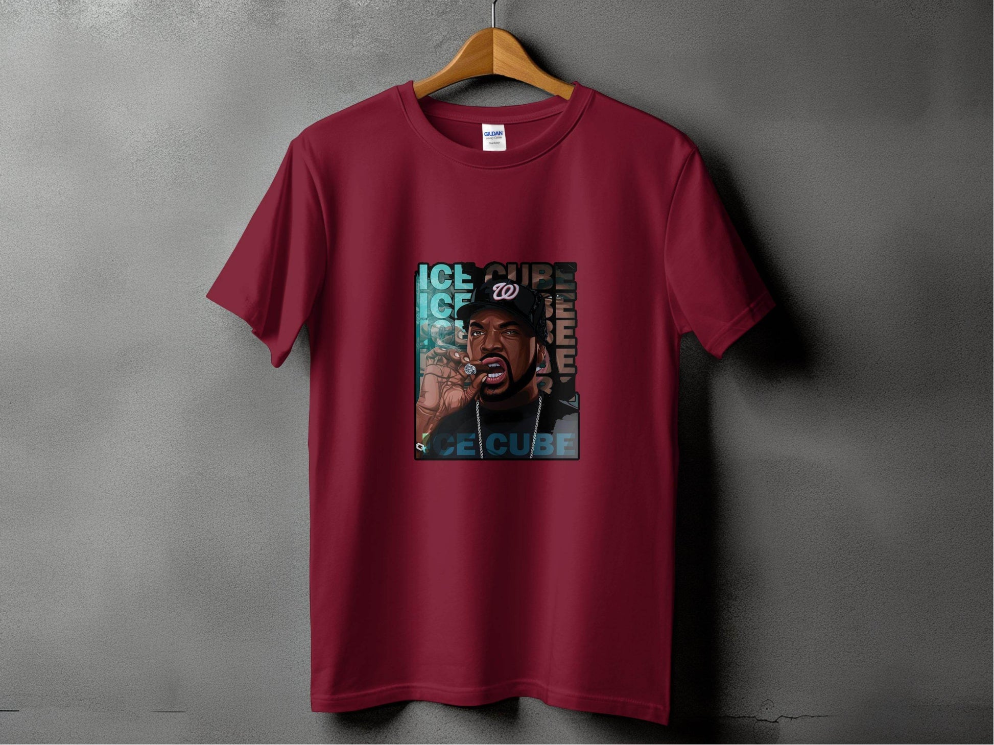 Ice Cube Smoking Cigar with Chain Portrait Art T-Shirt - Design & Vybe