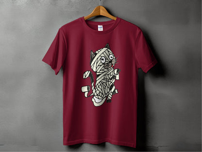 Halloween Mummy Cat Wrapped Up In Bandages Funny T-Shirt - Design & Vybe