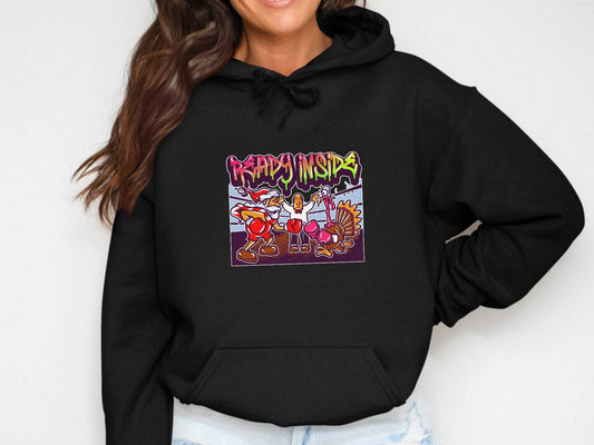 Funny Santa vs Turkey Boxing Ring Graphic Hoodie - Design & Vybe