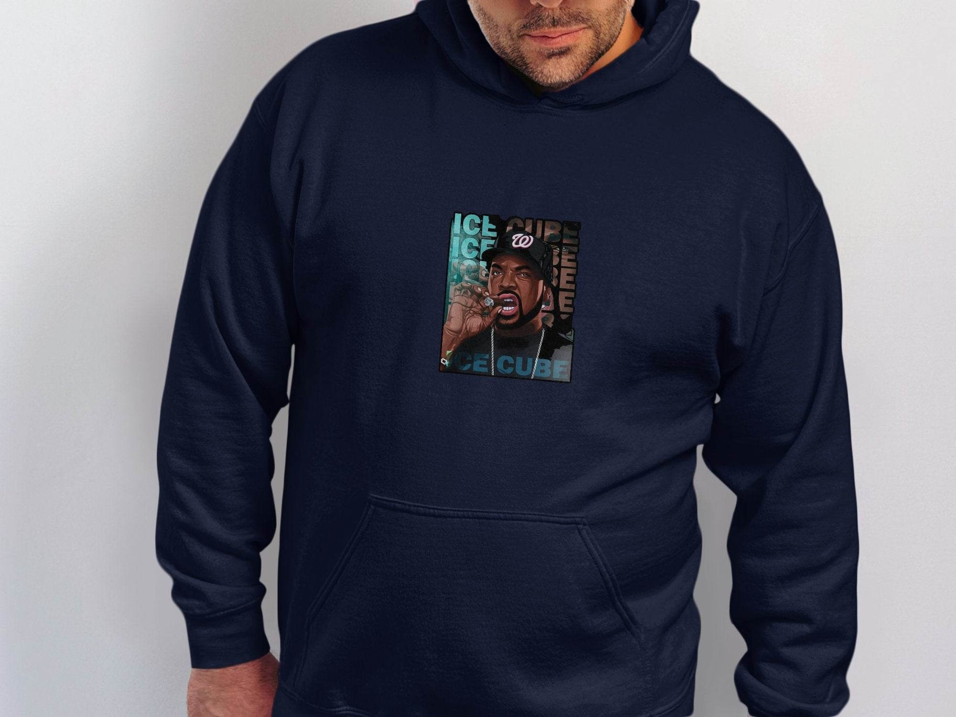 Ice Cube Smoking Cigar with Chain Portrait Art Hoodie - Design & Vybe