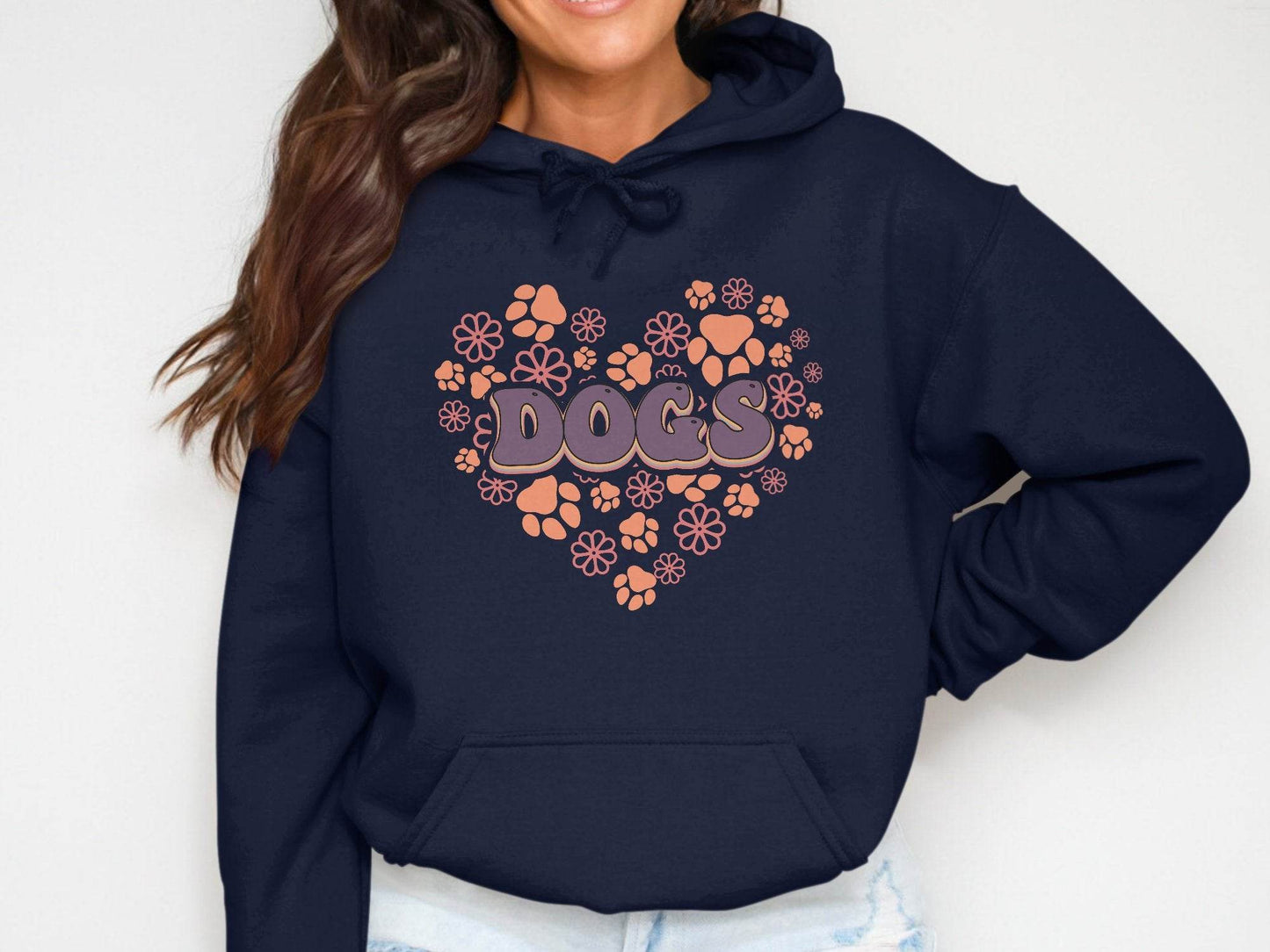 Retro Dogs Heart with Paw Prints and Flowers Design Hoodie - Design & Vybe