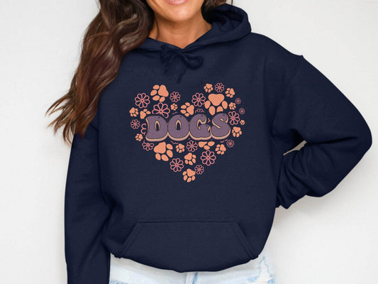 Retro Dogs Heart with Paw Prints and Flowers Design Hoodie - Design & Vybe