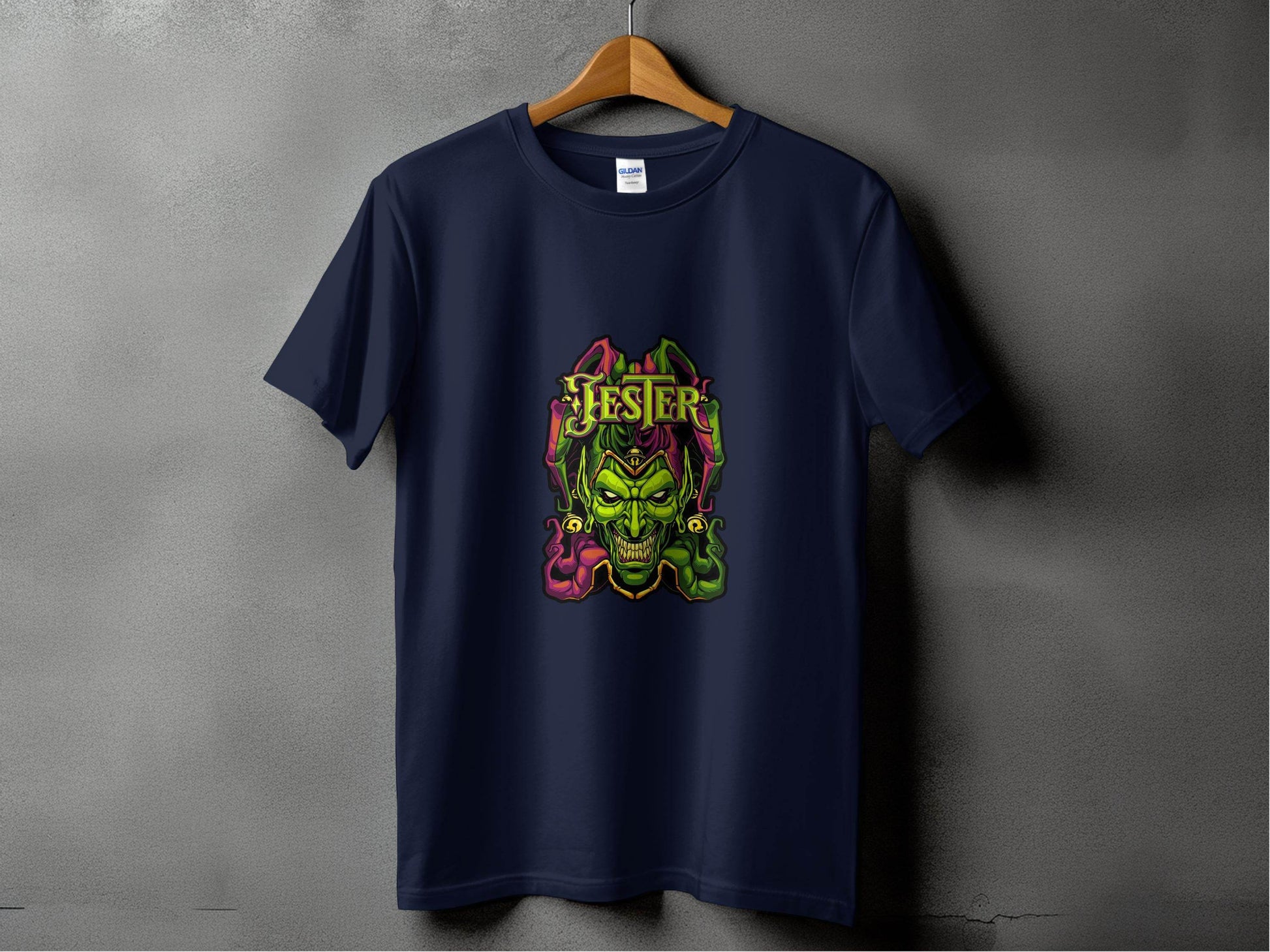 Wicked Jester Graphic Green Purple Gold Artwork T-Shirt - Design & Vybe