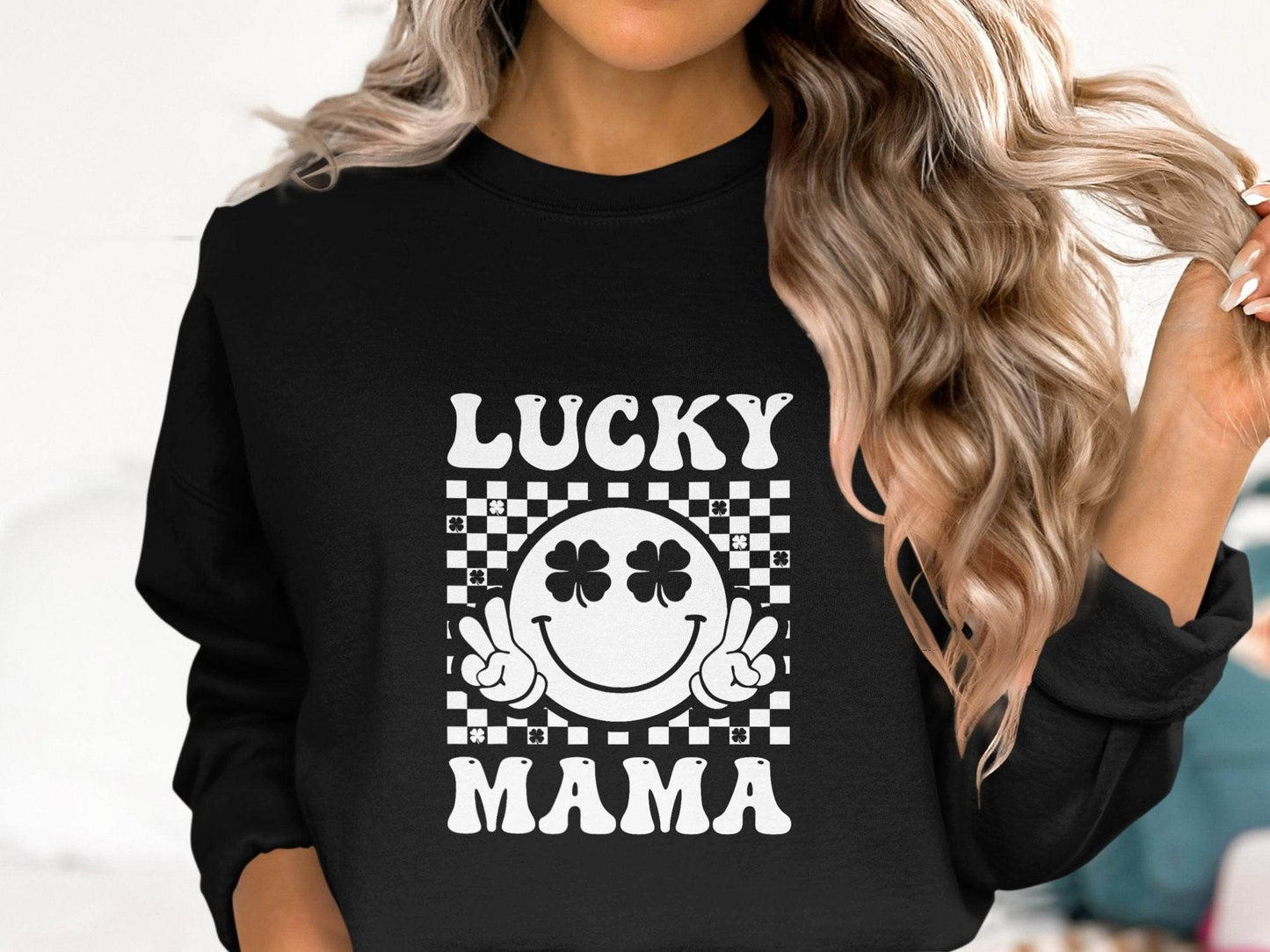 Lucky Mama St Patricks Day Design Smiley Face Sweater - Design & Vybe