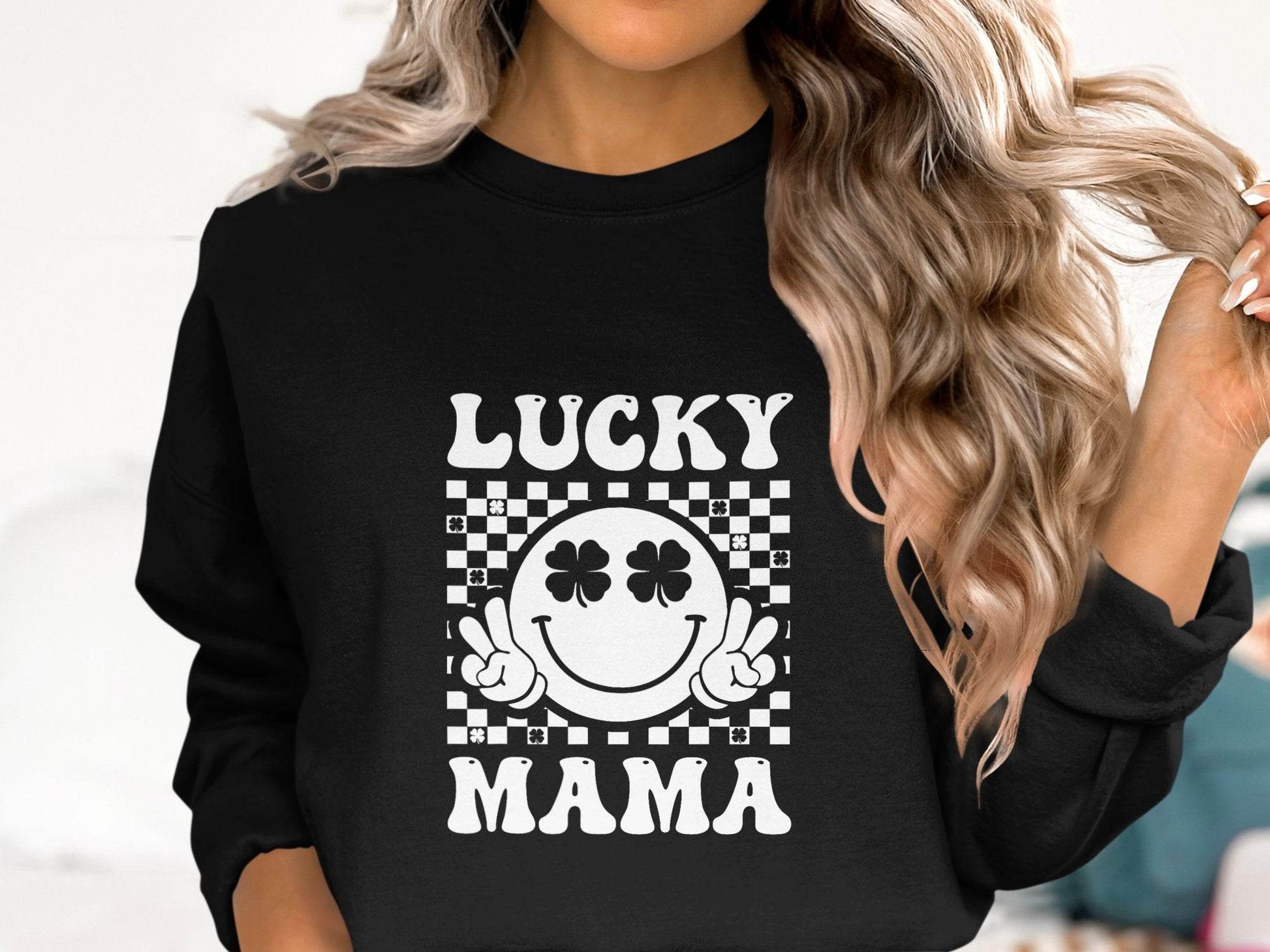 Lucky Mama St Patricks Day Design Smiley Face Sweater - Design & Vybe