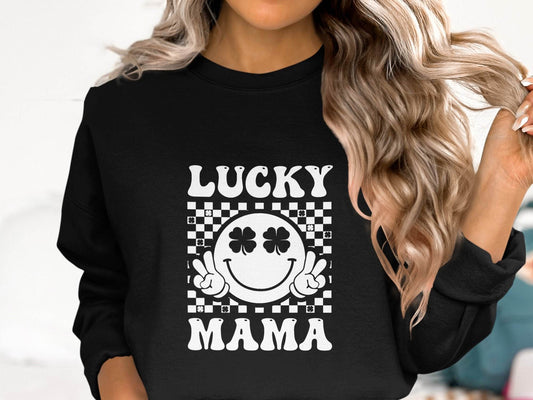 Lucky Mama St Patricks Day Design Smiley Face Sweater - Design & Vybe